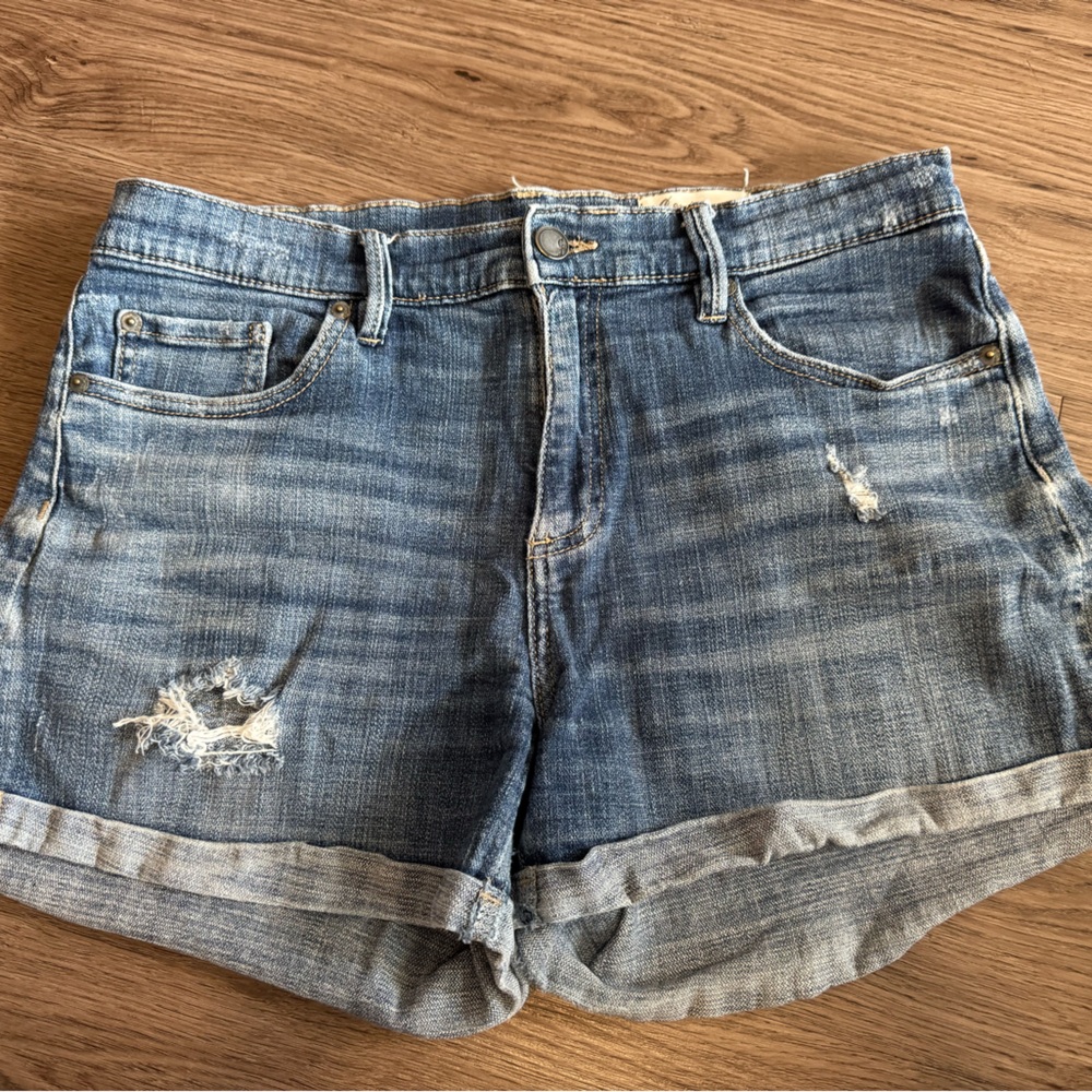 Blue Distressed Jean Shorts with Raw Hem